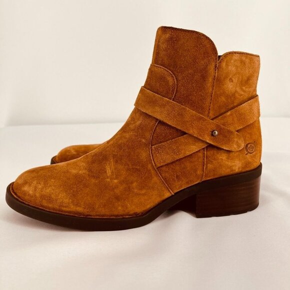 Born Tori Leather Bootie Size 9  Brown Side Zip Block Heel Straps Western - Picture 3 of 15